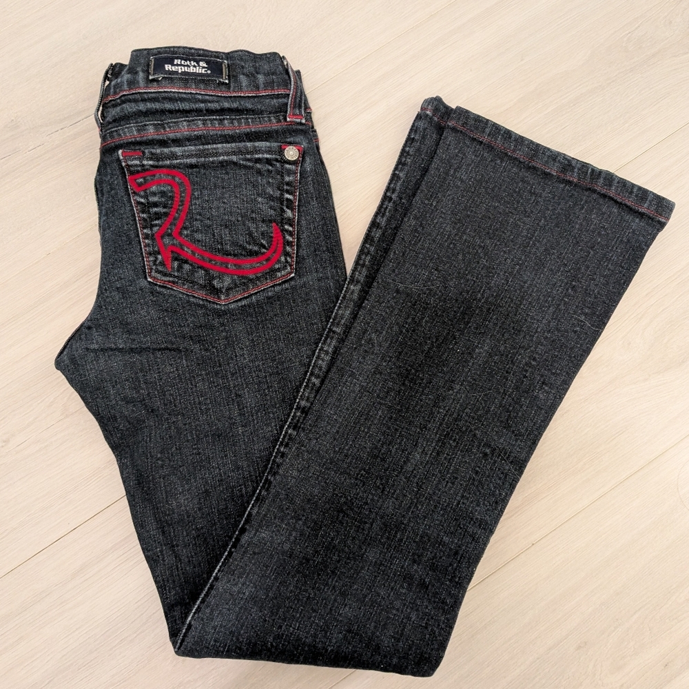 Rock & Republic Dark Blue Jeans with Red Stitching